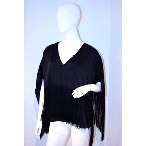 BCBG Max Azria FRINGE Black INIKO Flutter SLEEVED  Poncho TOP Bohemian S